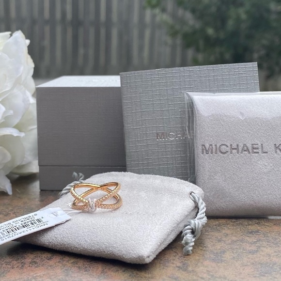 NIB NWT MICHAEL KORS 14K ROSE GOLD PLATED STERLING SILVER PAVE NESTING R… - Picture 4 of 12